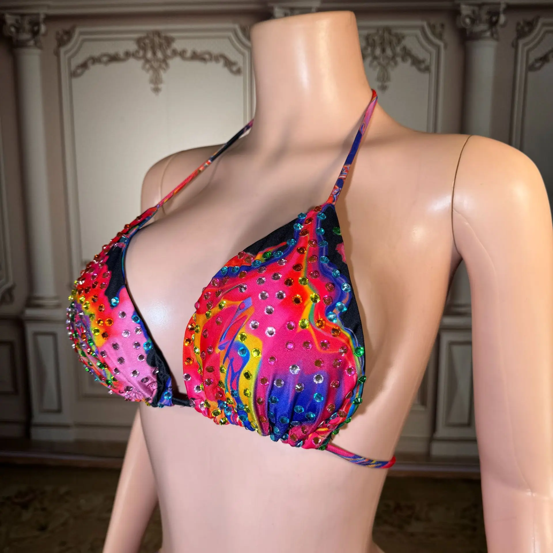 Women's Halter Triangle Bikini Set Quick Dry Breathable Beaded Two Piece Vibrant Colors Beach Pool Party Swimwear