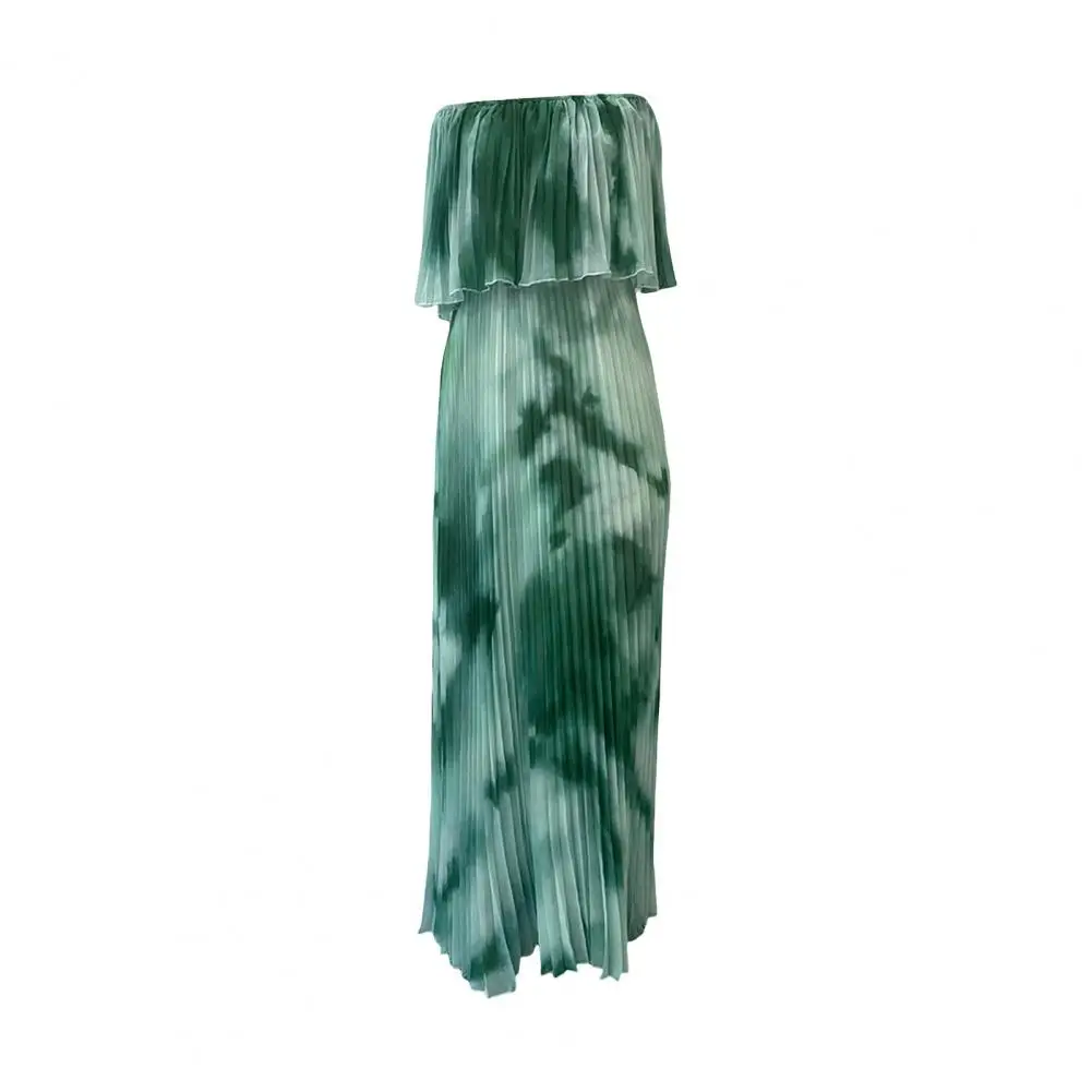 

Gradient Print Dress Elegant Gradient Pleated Off Shoulder Maxi Dress for Women Ruffle Tie-dye Prom Party Gown with for Evening