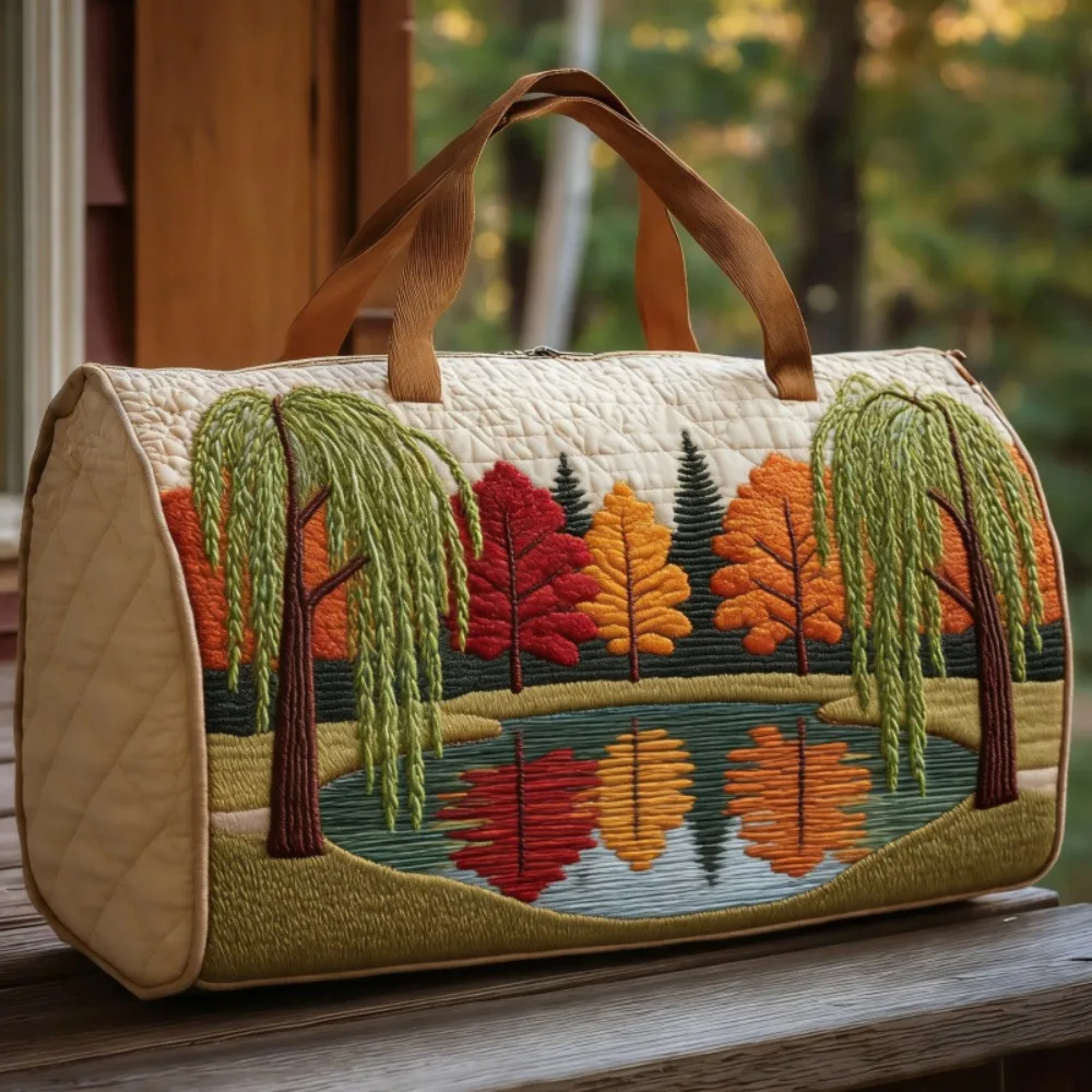 

Shoulder Strap Quilted Duffle Bag Scenery Pattern Large Capacity Travel Duffel Bag Tote Bags 3D Quilting Craft