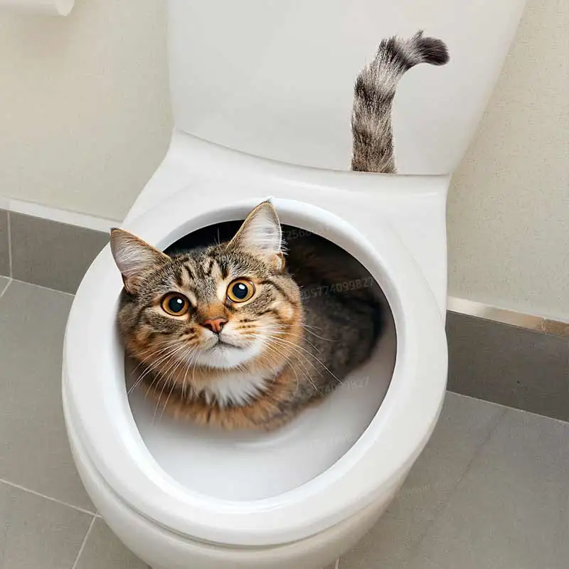 Funny Cat Toilet Seat Stickers Cartoon Child Urination Toilet Lid WC Removable Self-Adhesive Decoration Waterproof Decals M1217