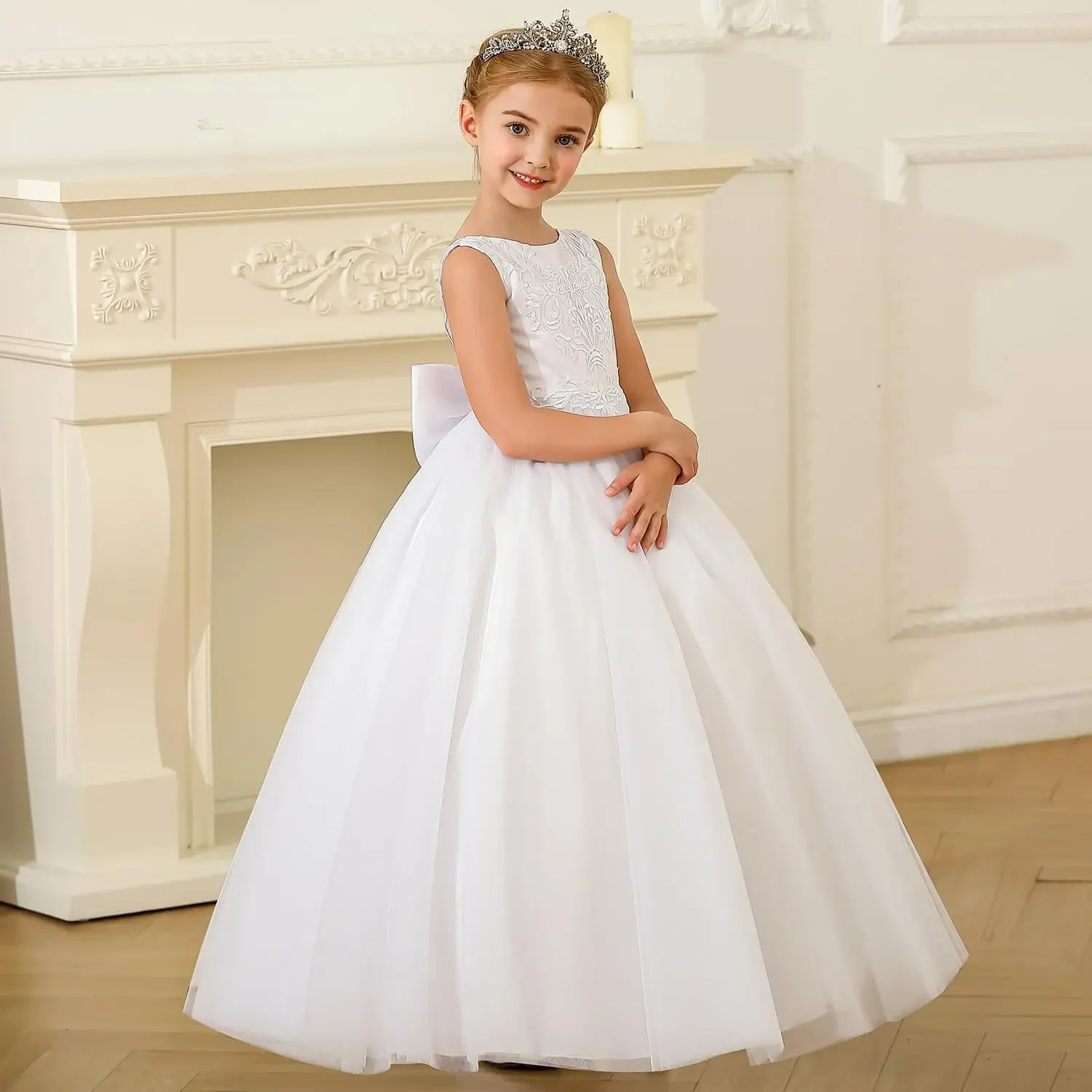فستان الأميرة منتفخ من التول للأطفال فستان فتاة الزهور لحفلات الزفاف الأولى وحفلات الكرة