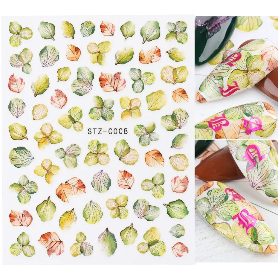 3個紫色の花花びらネイルステッカーデカールマニキュア3D接着スライダータトゥー日本の魅力ネイルアート装飾