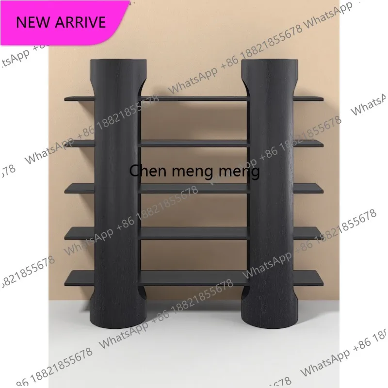MM183 Italian minimalist solid wood bookshelf living room floor display rack black multi-layer shelf