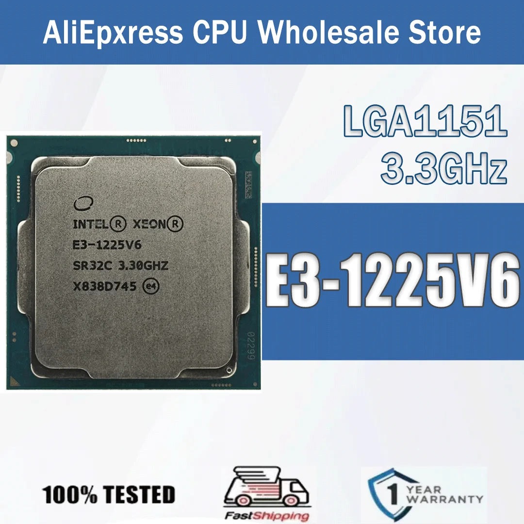 Intel Xeon E3-1225V6 3.3 جيجا هرتز 4 النوى 4 المواضيع 8 متر 73 واط 14NM E3 1225 V6 معالج وحدة المعالجة المركزية للكمبيوتر خادم E3 1225V6 حزمة FCLGA 1155