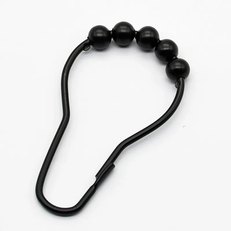 12Pcs Black Shower Curtain Hooks with 5 Roller Balls, Metal Curtain Rings For Bathroom Shower Rods view 5