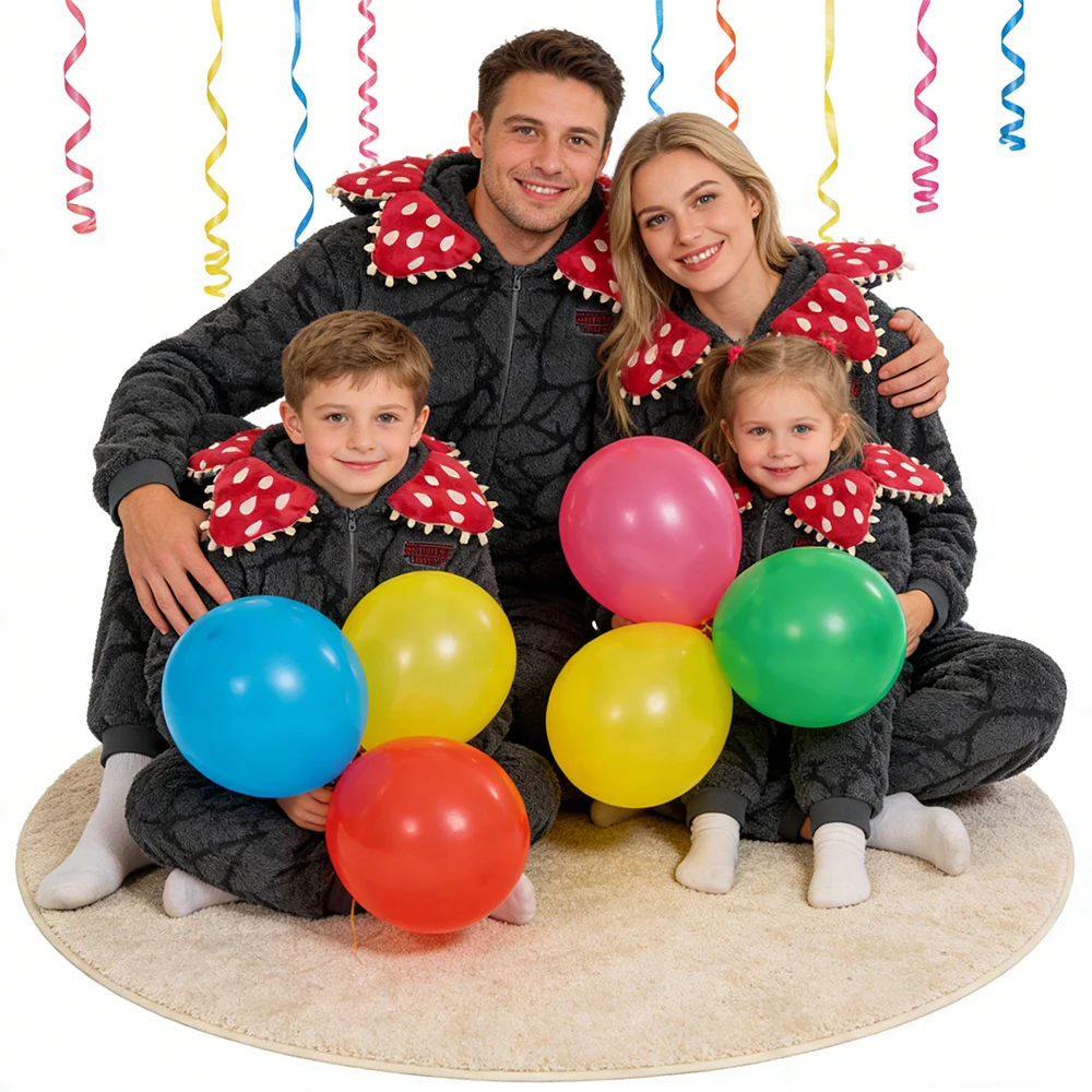 Demogorgon Plant Fluffy Jumpsuit Children Family Matching Soft Warm Pajama Sets for Kid Adult Cosplay Masquerade Party Outfits view 4
