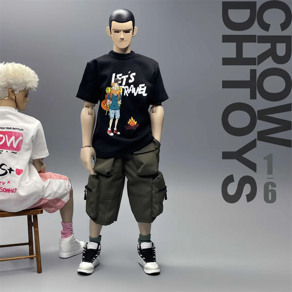 CROW DH TOYS Męski żołnierz w skali 1/6 Modny pulower T-shirt Casual Luźny nadruk Krótki rękaw Top Tee dla 12-calowej figurki akcji