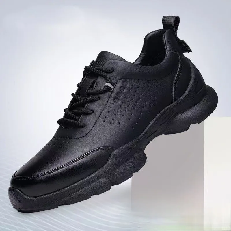

New Light weight Comfortable Versatile Casual Shoes Trendy Fashion Non-Slip Men's Black Breathable Sports Leather Shoes