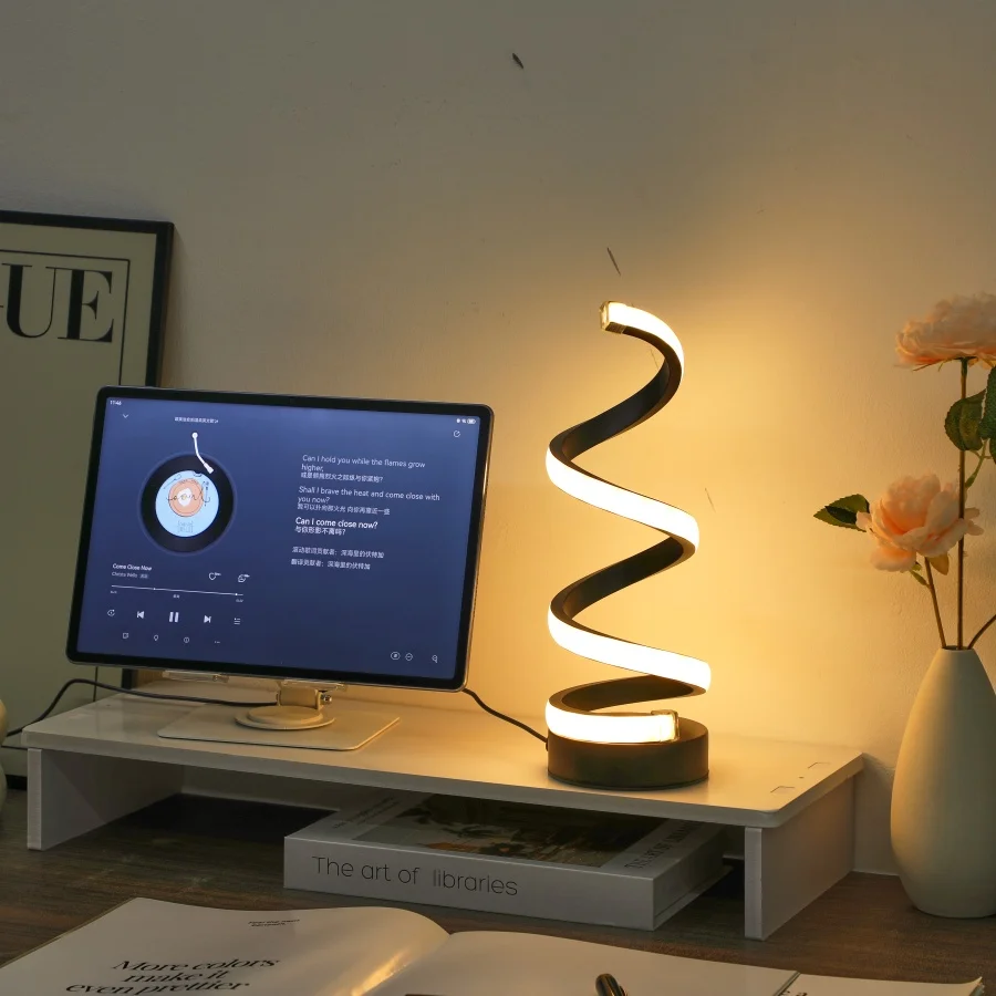 Lampe de bureau lumineuse à émission externe en spirale Simple, USB, éclairage tricolore, adaptée au salon et à la chambre à coucher, 1 pièce