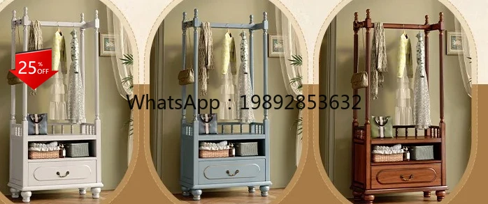 

ZZ retro solid wood coat and hat hanger bedroom floor-to-ceiling rack with drawers