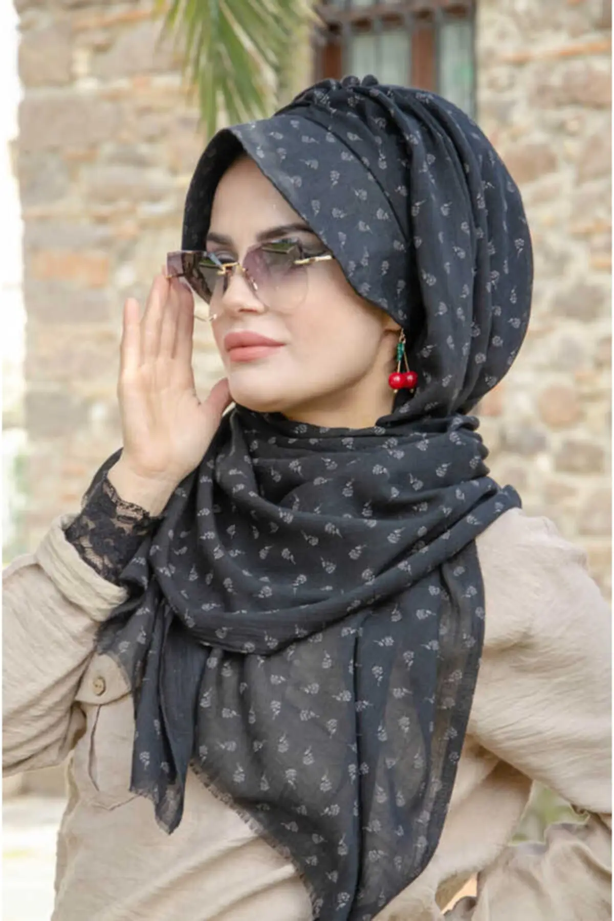 Women's Floral Hijab, Cotton Black Floral Hat Shawl, Muslim Fashion Scarf, Hijab, 2021, hat, وشاح, عمامة,