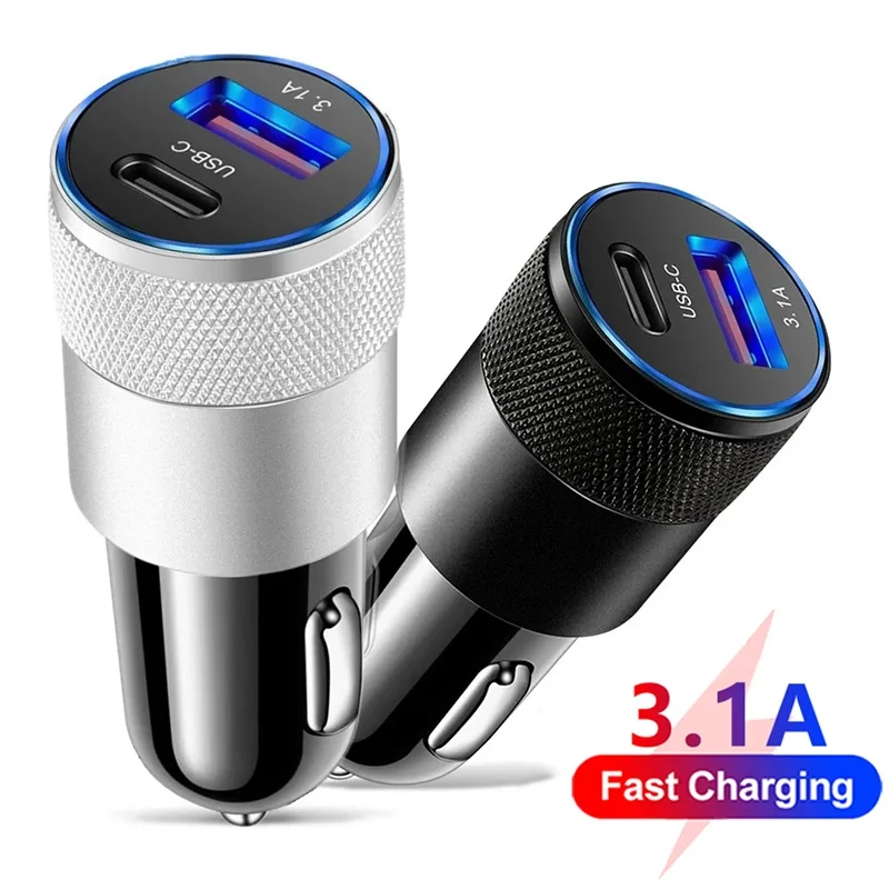3.1A سيارة USB محول سريع سوبر شاحن سيارة ولاعة السجائر PD USB شاحن سيارة قطع غيار السيارات اكسسوارات آيفون Xiaomi هواوي