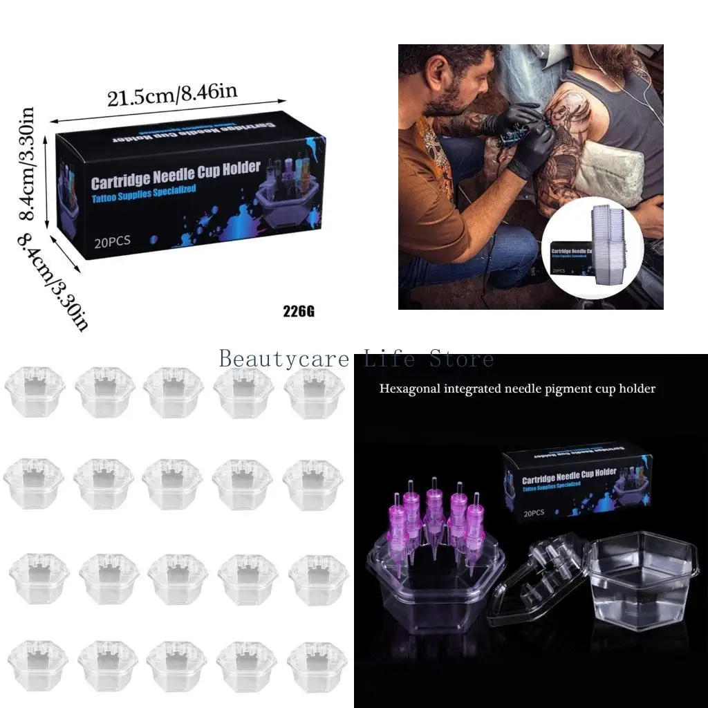 

652c 20pcs одноразовый шестиугольник интегрированный интрипт чернила чашка Профессиональный татуировка аксессуара для татуировки