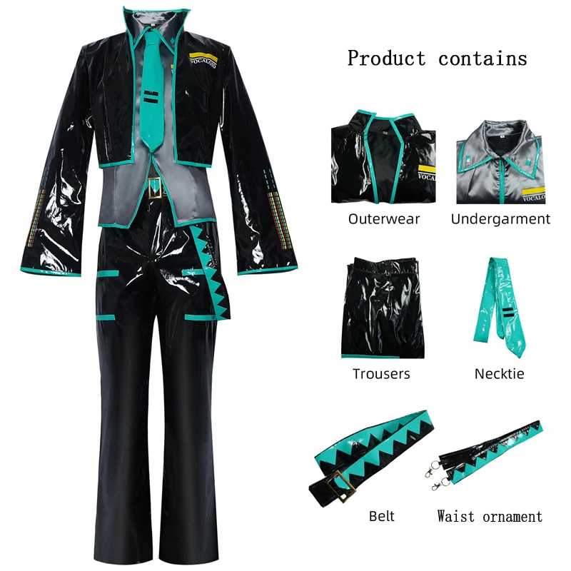 初音男性コスプレ衣装完全なセットアニメボーカロイドステージパフォーマンス衣装男性用ハロウィンパーティーコスプレスーツ