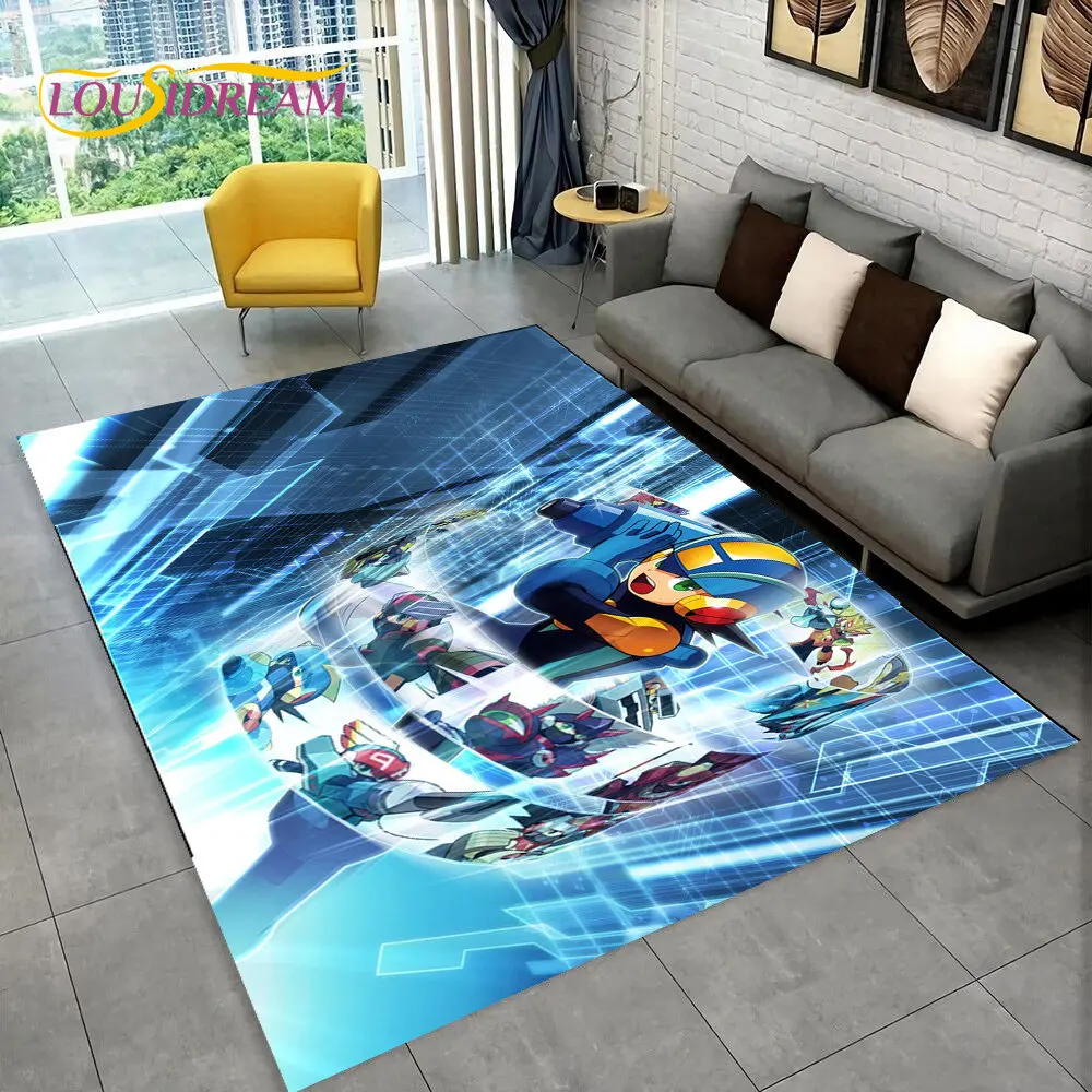 Rockman Megaman Game Cartoon Area Rug,Carpet Rug for Living Room Bedroom Sofa Doormat Decoration, Kids Play Non-slip Floor Mat