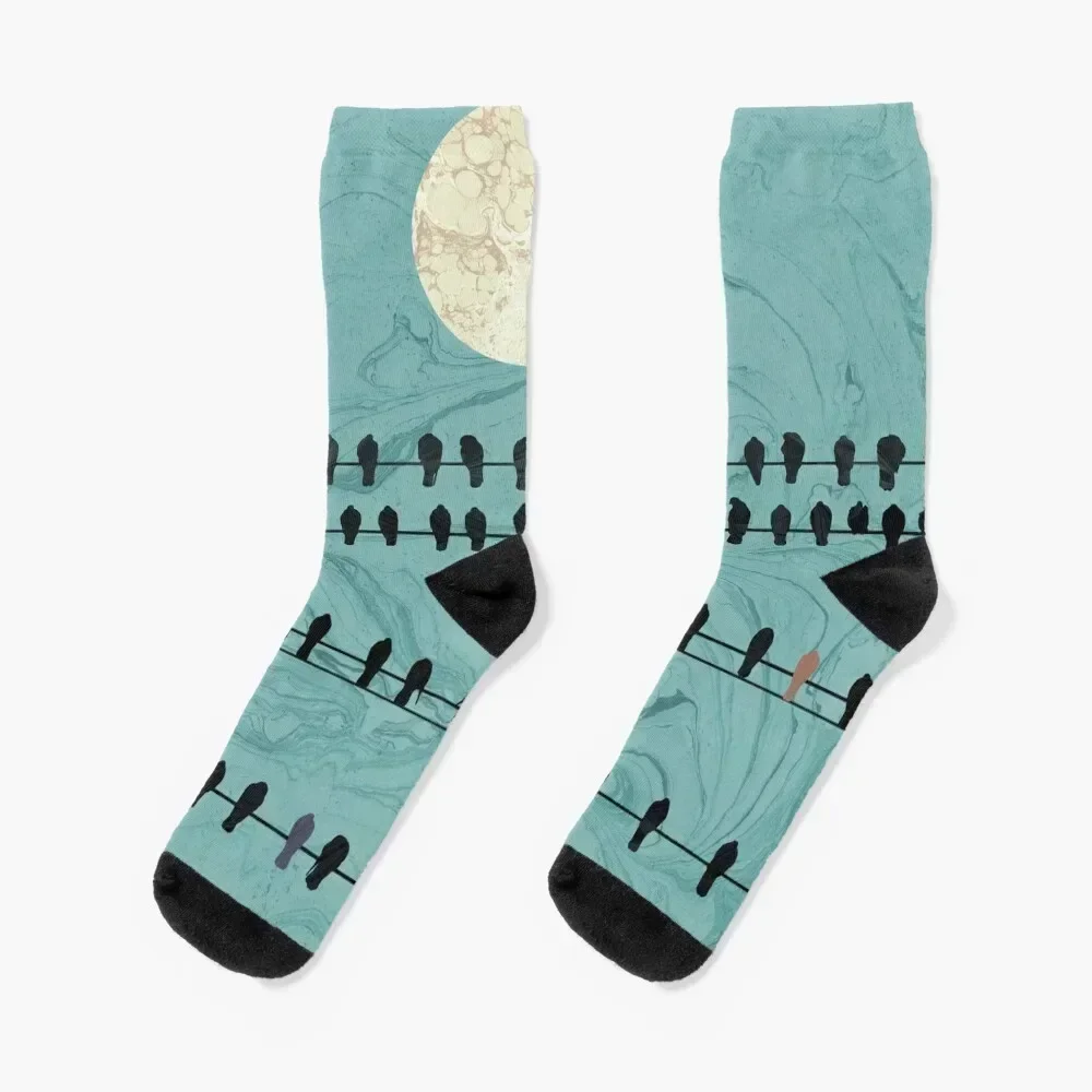 Birds On A Wire Marbled Socks heated hockey kawaii Luxury Woman Socks Men's