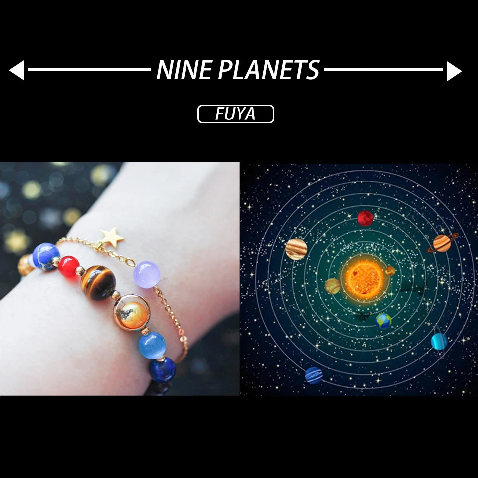 Universe Galaxy Eight Planets Bracelet Solar System Guardian Star Natural Stone Beads Bracelets for Women Fashion Couple Jewelry