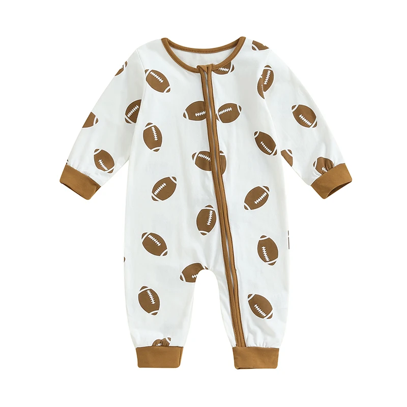 

Baby Girls Boys Romper Rugby Print Long Sleeve Crew Neck Jumpsuits Fall Casual Clothes Infant Bodysuits
