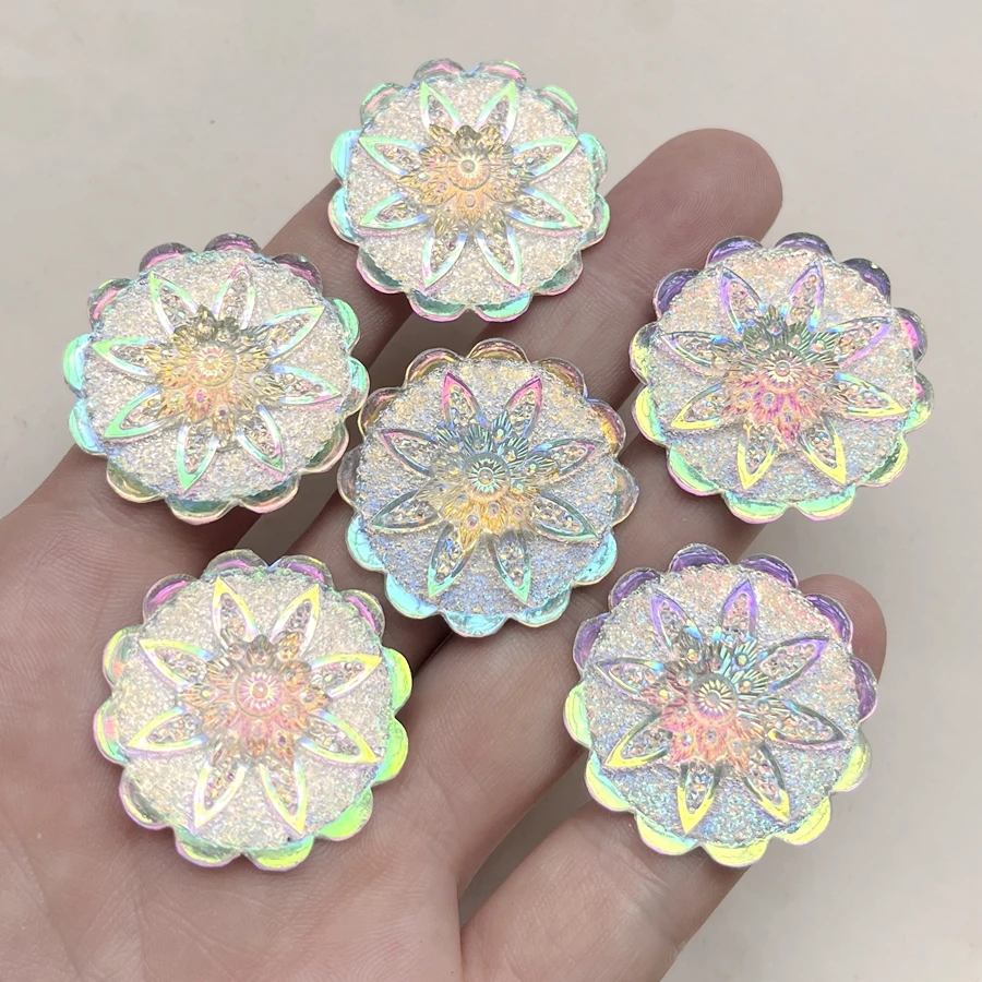 32mm ultra bright white ab floral resin rhinestone flat back decoration scrapbook known for earrings jewelry decoration10pcs/lot