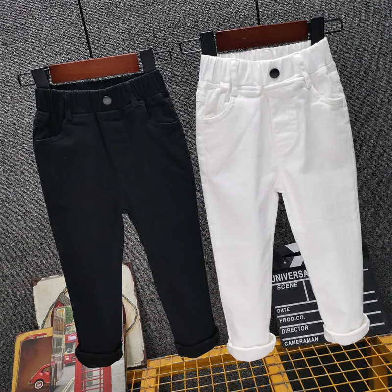 Boys Casual Pants Spring Autumn Children Pants Casual Girls Solid Color Trousers White/black Fashion Straight Pants 2-8Years Old