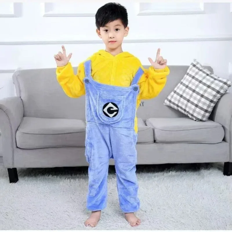 Minions cartoon pigiama intero per bambini personalità creativa kawaii addensato caldo vestiti per la casa abbigliamento cosplay all'ingrosso