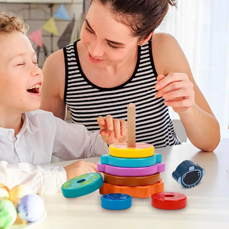 Stacking Rings Toy Colorful Stackable Circles Rings Board Educational Learning Counting Toys Puzzle Games Early Education Toy