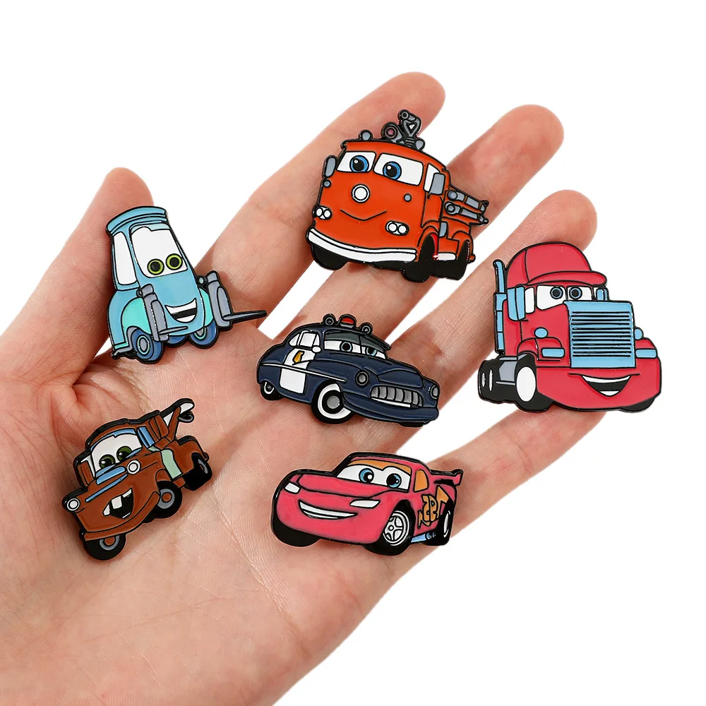 Disney Cartoon Creative Cars Brooch Lightning McQueen Anime Enamel Pins Cool Badge for Backpack Cloths Jewelry Accessories Gift