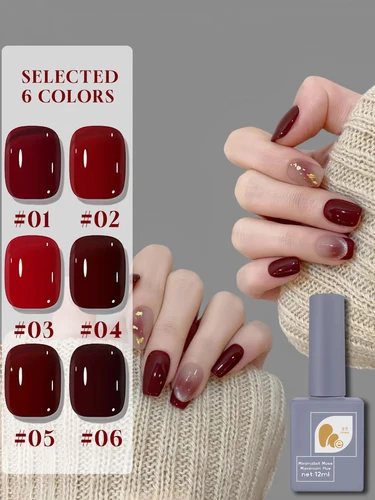 Imagen 2 del producto Juego de esmaltes de uñas de Gel rojo cereza, Gel de Color Popular de otoño, esmalte de Gel UV/LED, para suministros de uñas de salón en casa, 1/6 Uds., 12ml