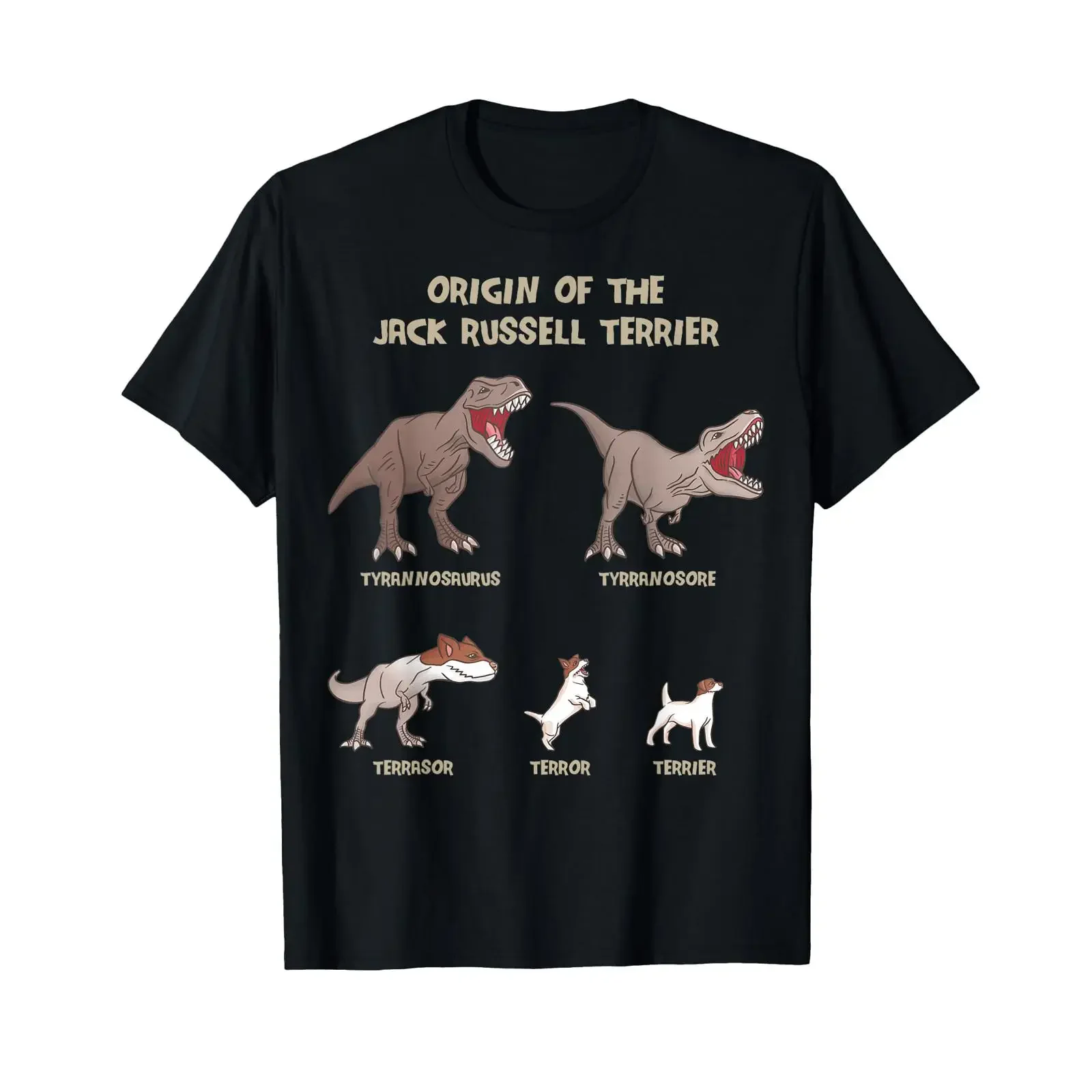 Ursprung des Jack Russell Terrier Evolution Meme T-Rex Hundeshirt Vintage-Waschung Oberteil für den Alltag Unisex Mode Stilvoll