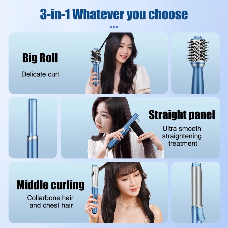 RESUXI Household Curling Iron 3-in-1 Hair Straightener Set Straight Roll Dual-use Electric Clamp Women's Styling Hot Air Comb