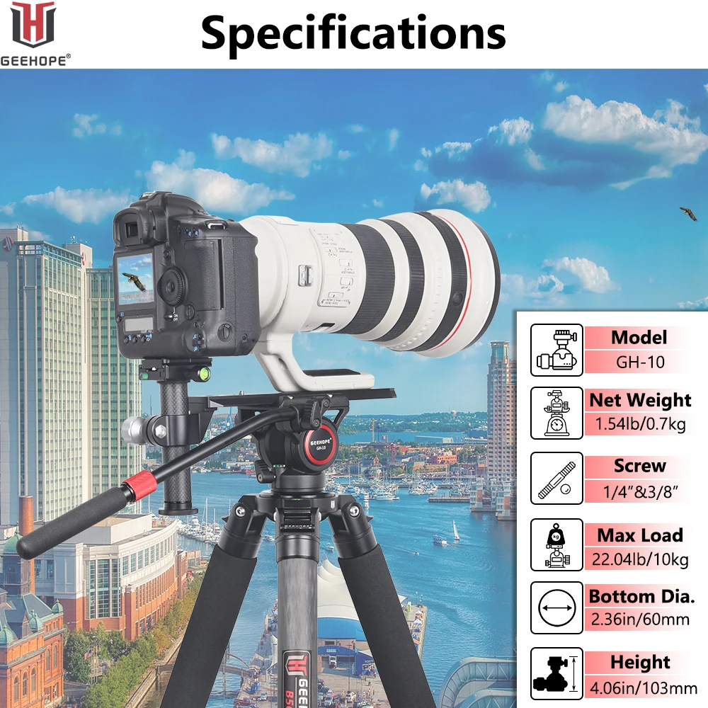 GH-10 Professional Hydraulic Fluid Video Head For Tripod Monopod Slider DSLR Cameras Camcorder Panoramic Tripod Head Load 10kg