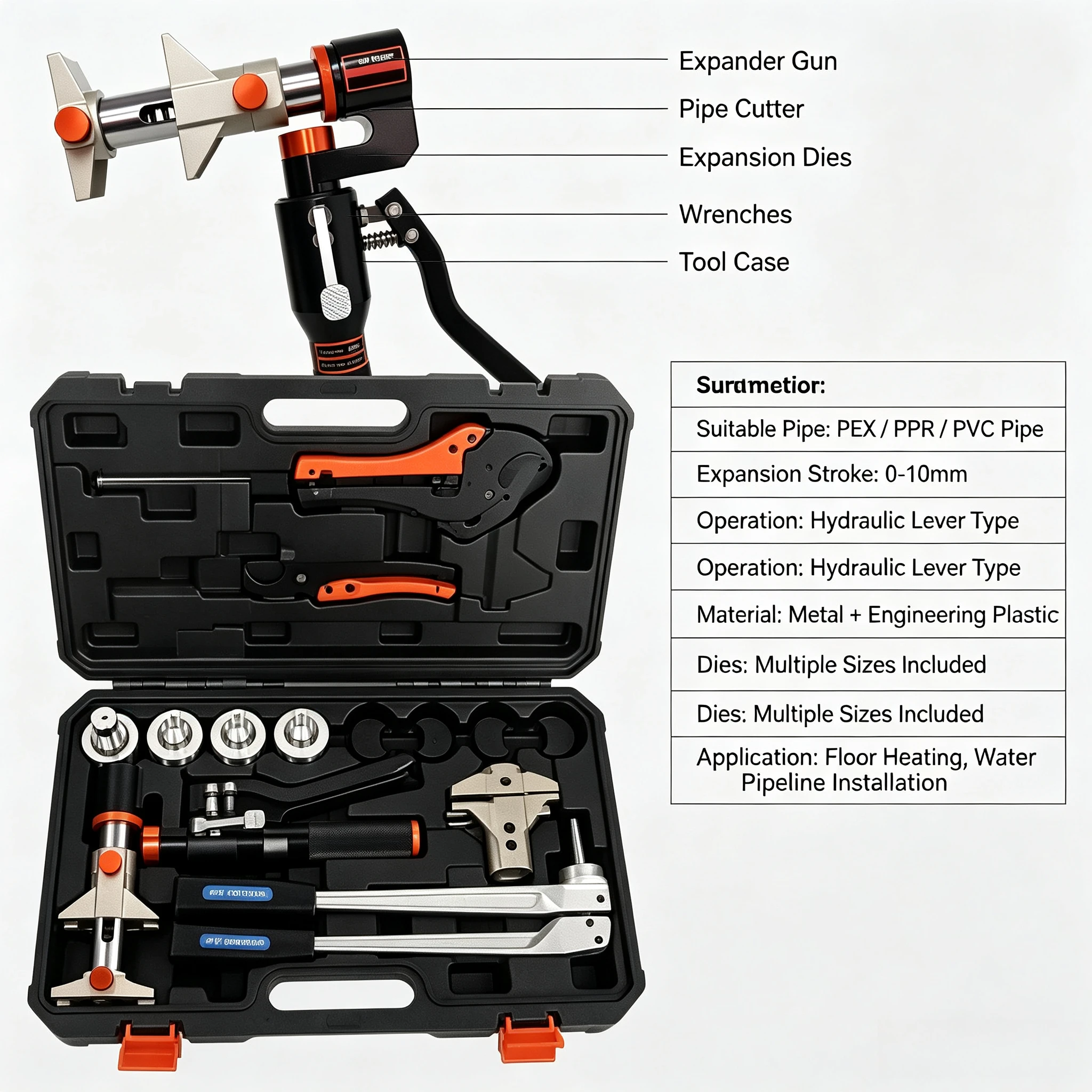 Manual Hydraulic Sliding Pliers Floor Heating Aluminum Plastic Pipe Expansion Connection Tool Pipeline Clamping Repair Kit