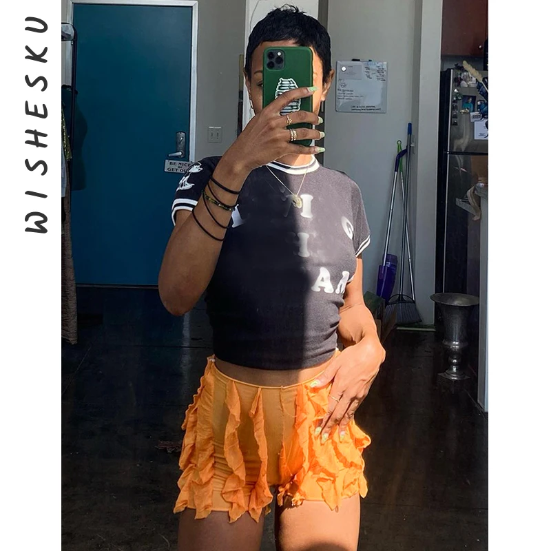 

Women Ruffles Pleated Mesh Shorts Vintage Lolita Preppy Elastic Waist Hot Shorts 2023 Summer Harajuku Y2K Clothes