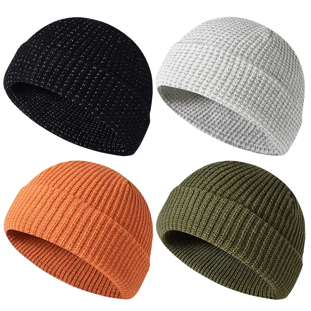 Unisex Knitted Warm Hat High Visibility Noctilucent Reflective Knit Hat Safety Knitted Beanies for Night Running Walking