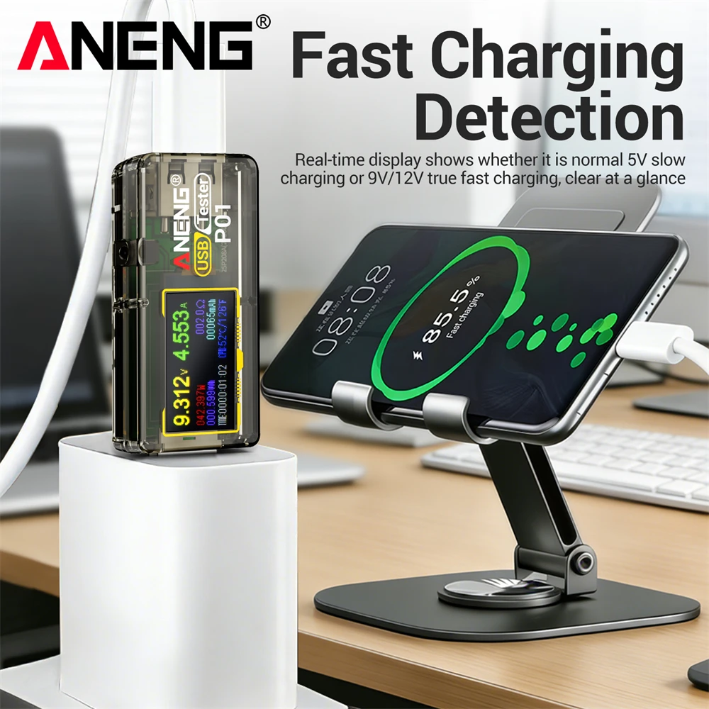 USB Tester ANENG P01 Multifunction Type-C Adapter Digital 4V-30V Voltmeter Temperature Resistance Fast Charging Detection Tools