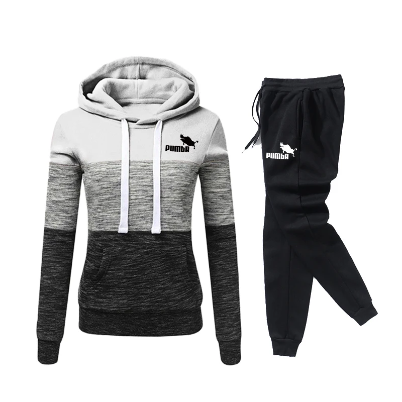Fato de treino monocromático feminino, pulôveres, moletons e calças pretas, calças compridas, roupas casuais, terno feminino, outono, inverno, 2023