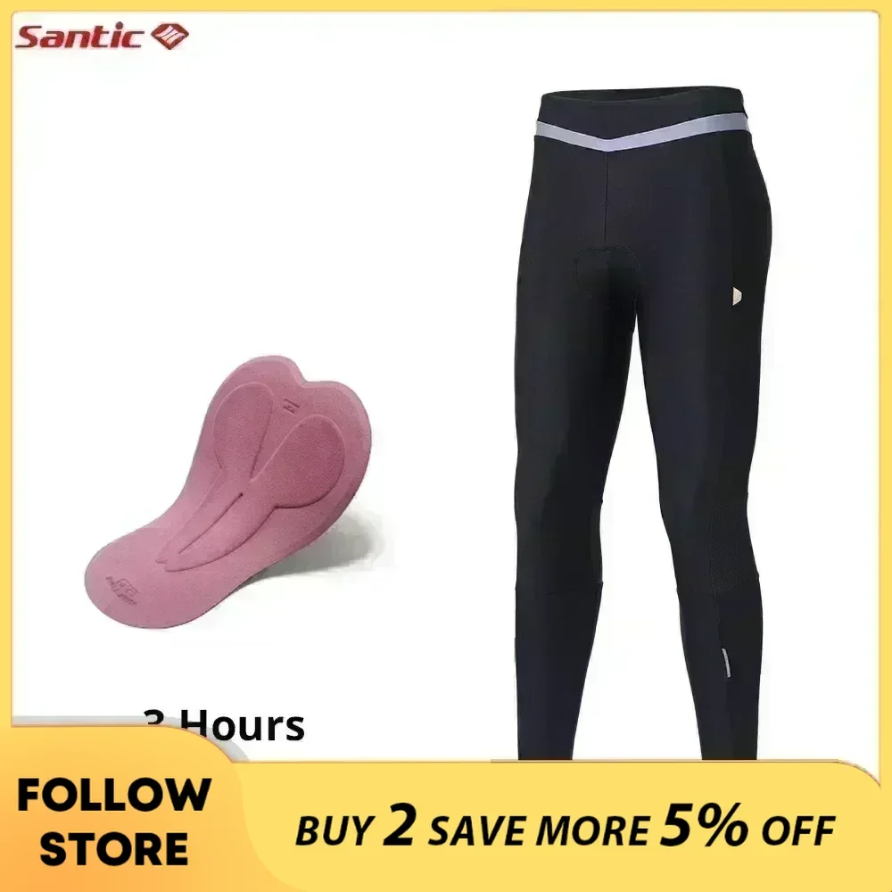 Santic kadın bisiklet pantolonları kış termal polar 4D yastıklı MTB bisiklet elastik pantolon rüzgar geçirmez açık egzersiz koşu taytları