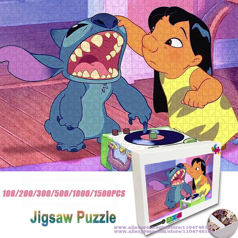 

Disney Anime Lilo & Stitch Puzzle Jigsaw 108/200/300/500/1000/1500Pcs Intelligence Puzzles Cartoon Anime Puzzles Home Decor