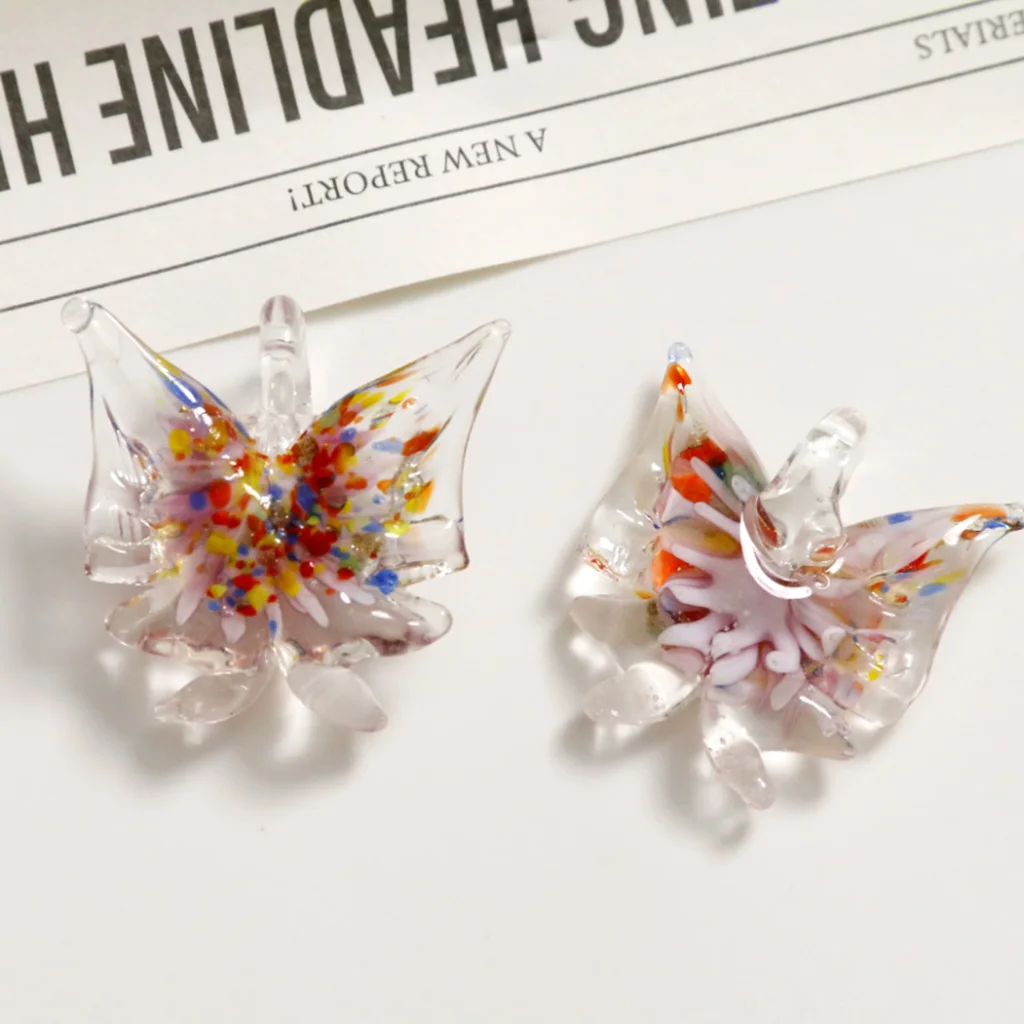 6PCS 29x29mm Murano Lampwork Glass Summer Beach Starfish Butterfly Pendant Necklace For Women Gift Sands Mix Color Jewelry