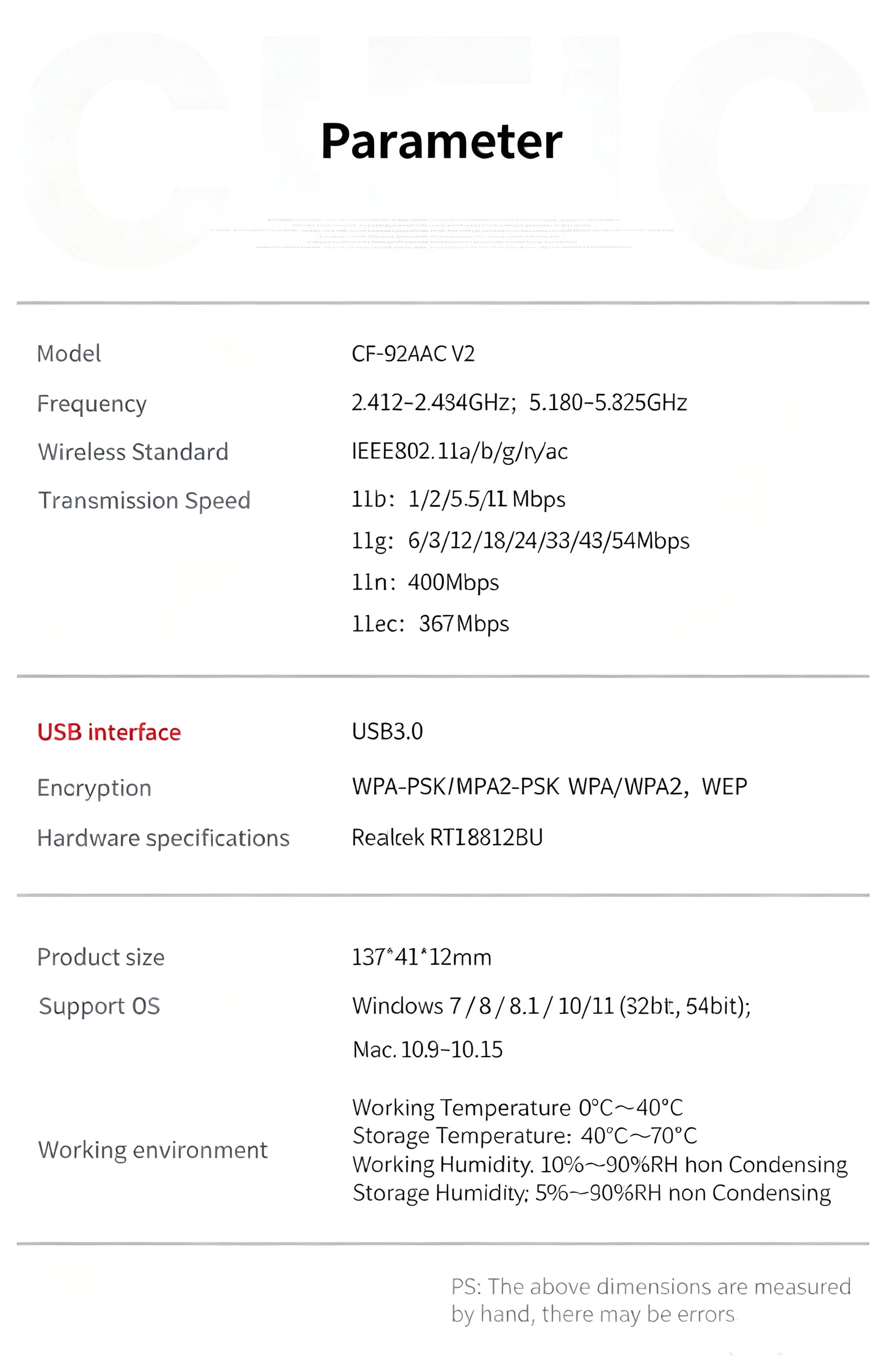 COMFAST 1300Mbps USB3.0 WLAN-Adapter Dual-Band 2.4GHz/5GHz WiFi5 RTL8812BU 2*2dBi Drahtloser Netzwerk-Dongle für PC, Laptop, Desktop – Detail 13