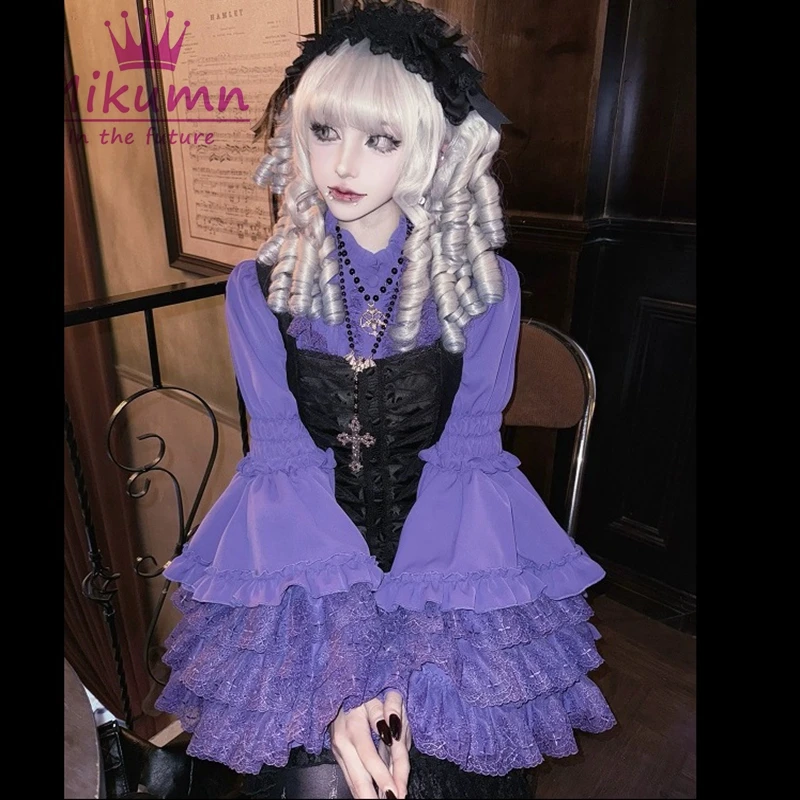 Mikumn Harajuku قمصان قوطية عتيقة يابانية Y2k Kawaii تأثيري لوليتا قمصان المرأة أنيقة الدانتيل مضيئة كم بلوزة بلايز