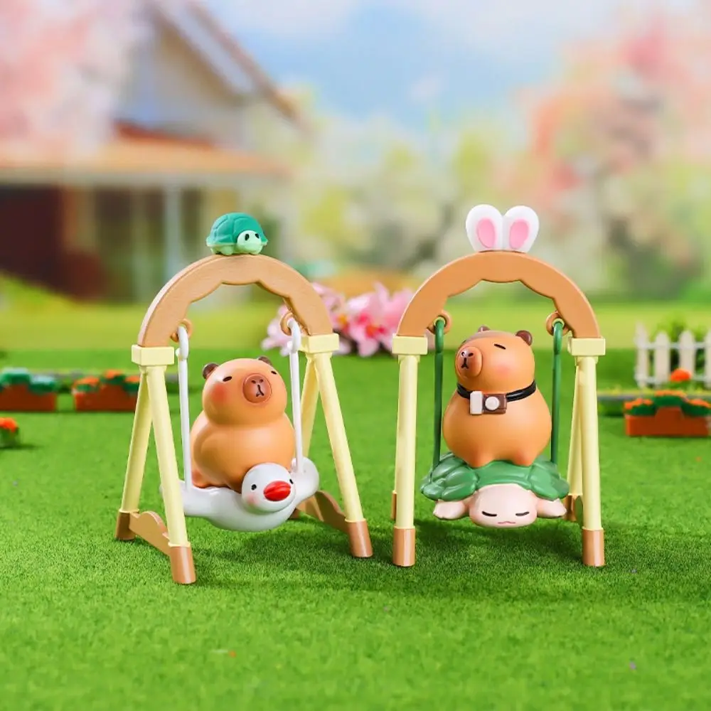Zufällige Art Capybara Anime Figur Schwingen Liegen Sitzen Capybara Figur Spielzeug Bad Schwan Schildkröte Capybara PVC Modell