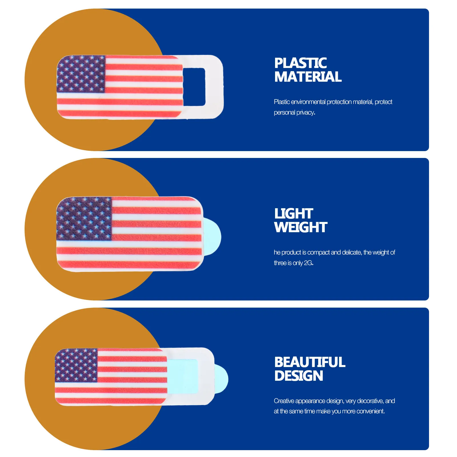 4Pcs Laptop Phone Camera Covers American Flag Pattern Sliding Webcam Cover Privacy Protection Anti-Peep Mobile Computer