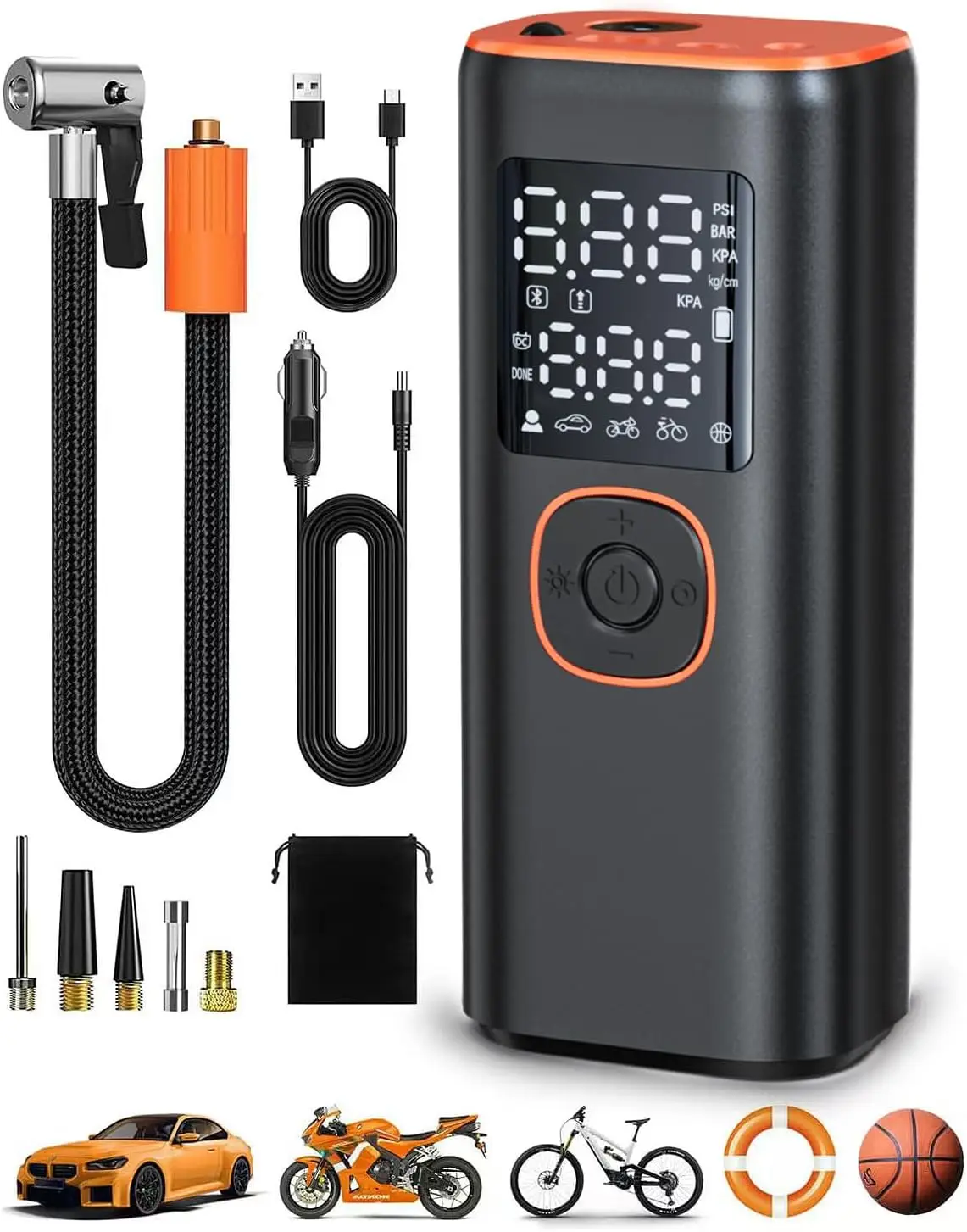 

Portable Tire Inflator 160PSI Air Pump with Digital Gauge, LED Light, Auto Shut-Off for Car, Motorcycle, Bike