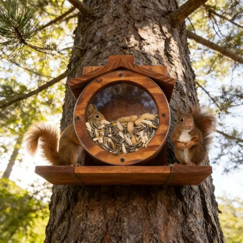 Handcrafted Creature Feeding Station Including Protective Top For Food Storage J0MC