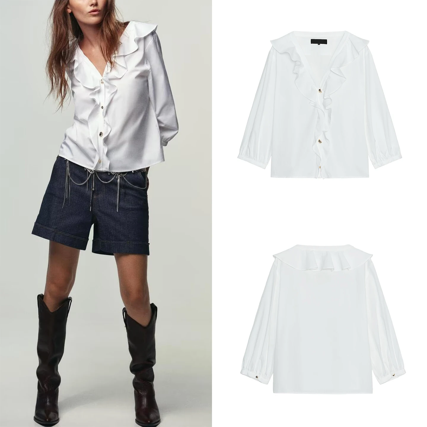 

Z Women's Faion irt Layered Decorative Tfeta Loose Fit Six Sve Women's Clothing Versatile Sli New 2025