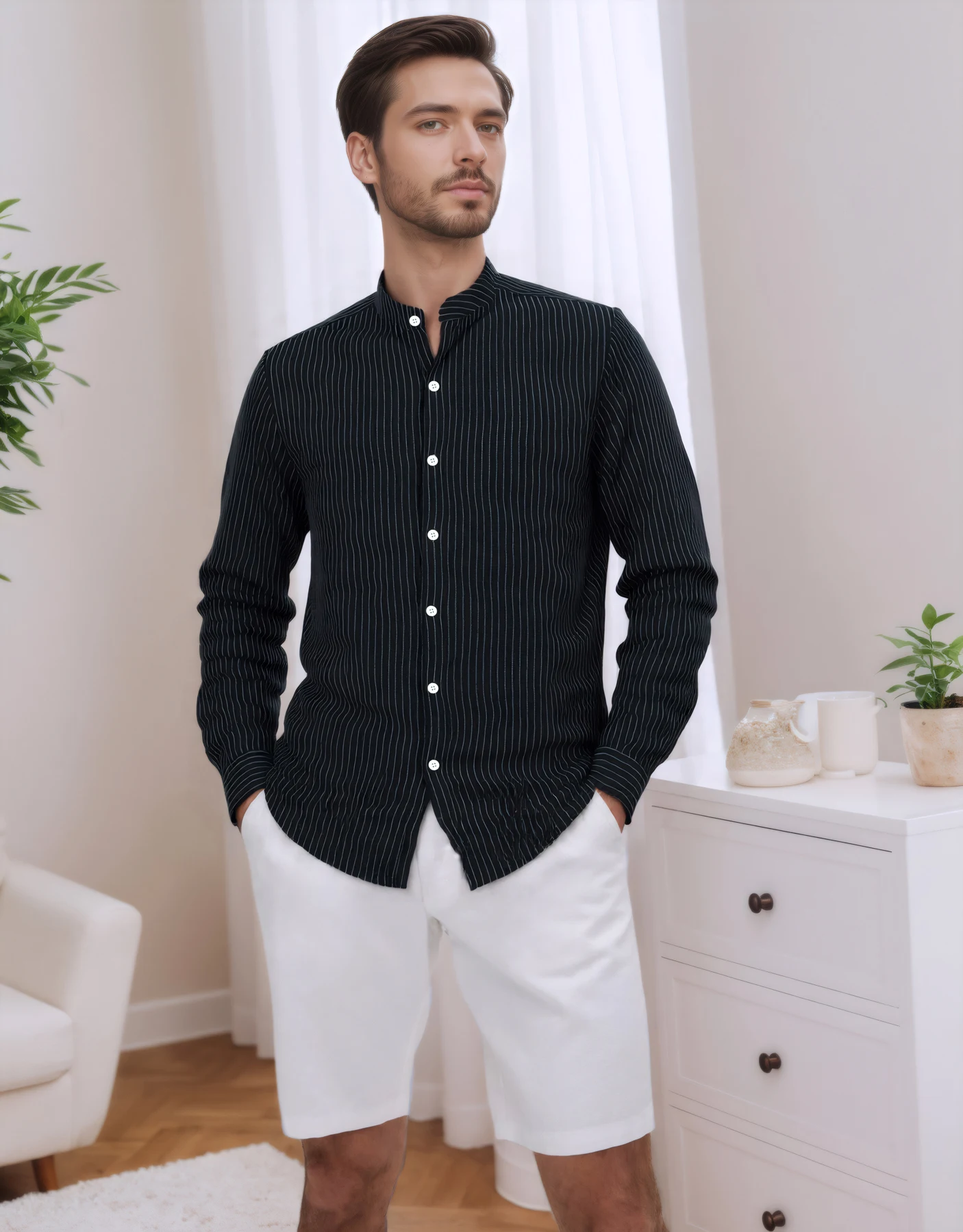 Men's shirts Fashionable cotton and linen striped long sleeved cardigan clothes Leisure Daily Hot selling thin men's clothing