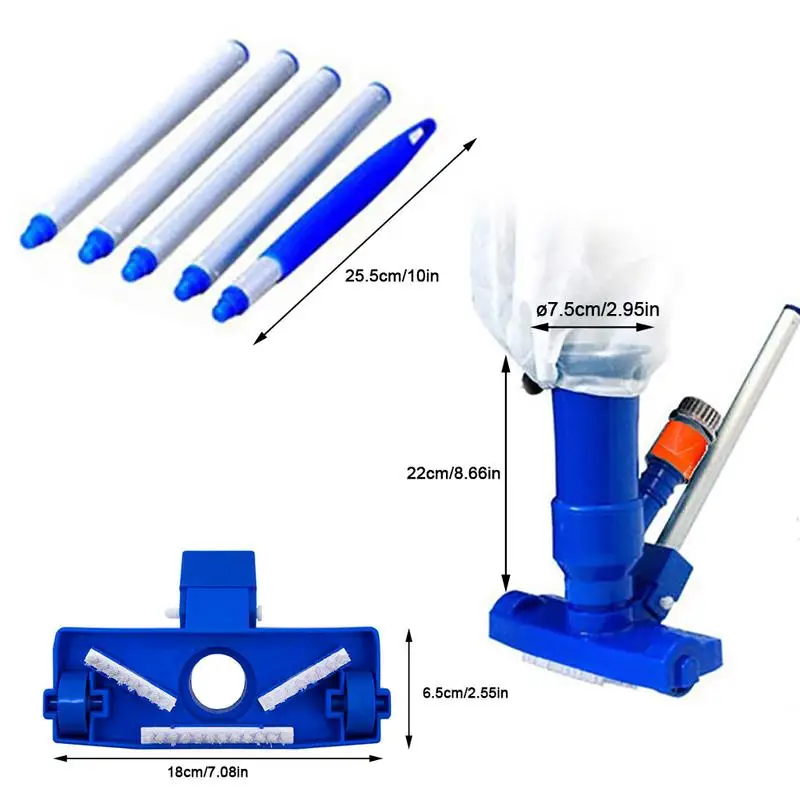 Imagem -06 - Jato de Vácuo de Piscina Portátil Limpador Subaquático com Bolsa de Escova Seção Pólo para Piscina Acima do Solo