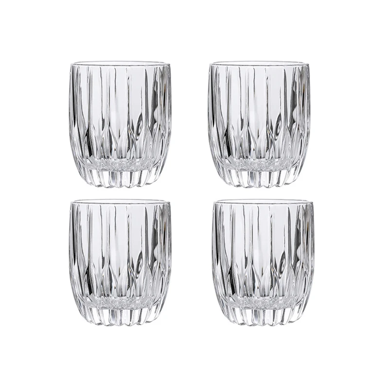 285ml 4pcs Set Vertical Striped Glass Cup Thick Bottomed Iced Latte Cup Whiskey Brandy Foreign Wine Glasses Cappuccino Milk Mugs