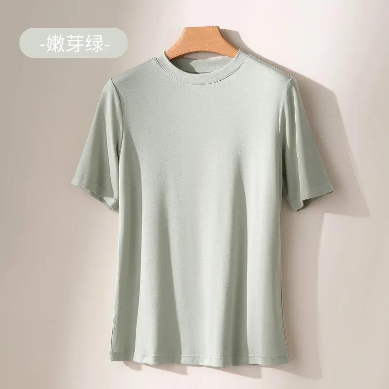 2024 Summer New Women\'s Lanjing Modal Short sleeved T-shirt Cool and Quick Drying Half sleeved Bottom Shirt Round Neck T-shirt